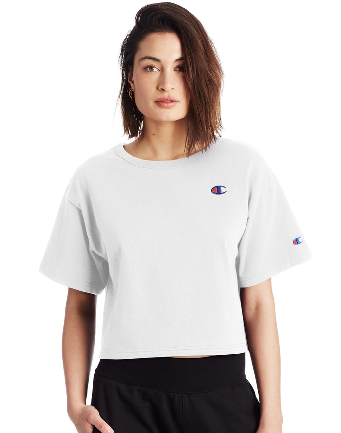 Champion Dame T-Shirts Hvide - Heritage Cropped C Logo - Danmark EIY-489072